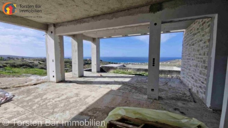 Kalamaki Kreta, Kalamaki ebenerdige Villa im Rohbau mit Panorama-Meerblick Haus kaufen